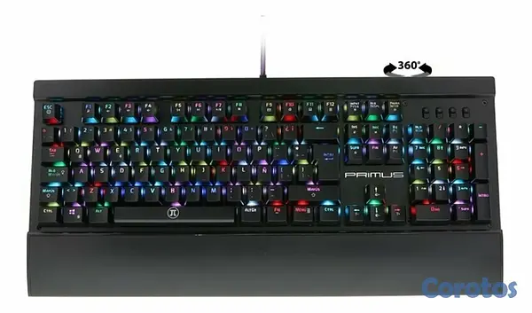 computadoras y laptops - TECLADO PRIMUS GAMING, USB, CON ILUMINACION RGB CONFIGURABLE, REPOSO PARA MUÑECA