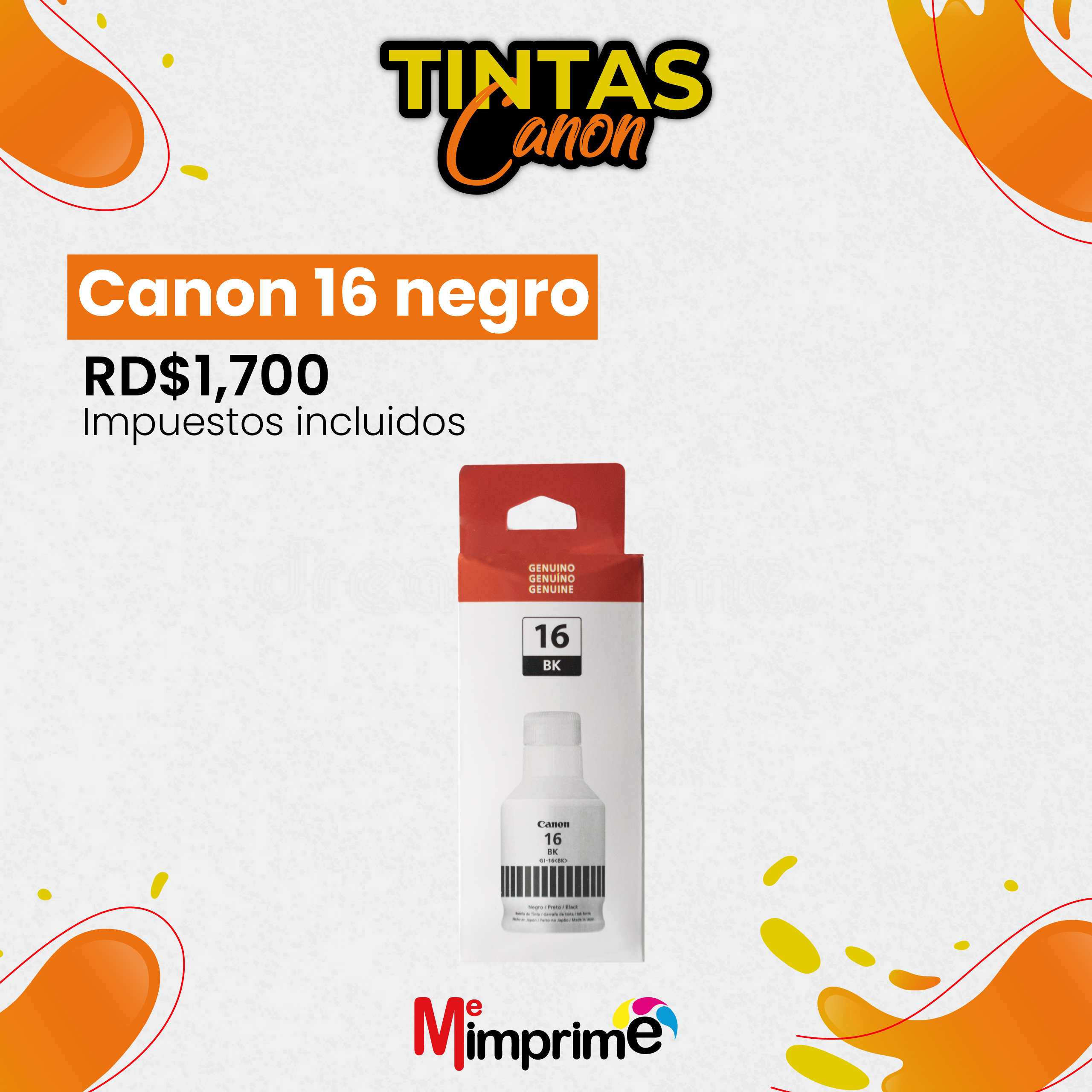impresoras y scanners - Tinta Canon 16 Negra