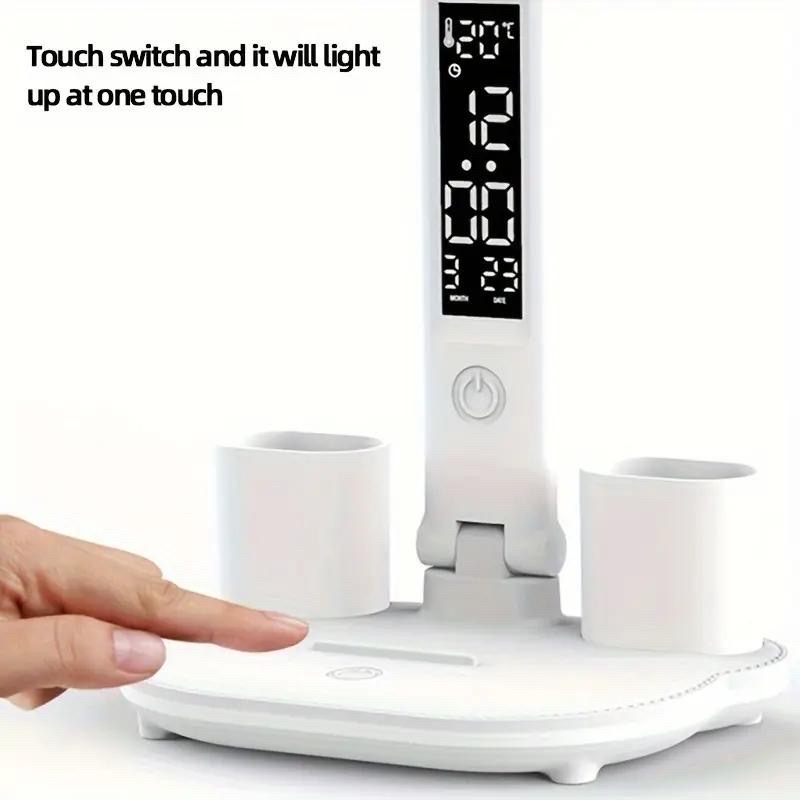 otros electronicos - Lámpara doble luz con ventilador reloj  porta lápices y medidor de temperatura  2
