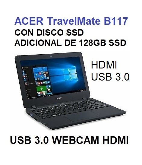 computadoras y laptops - MINI LAPTOP ACER TRAVELMATE B117 CON 128GB SSD $10,000