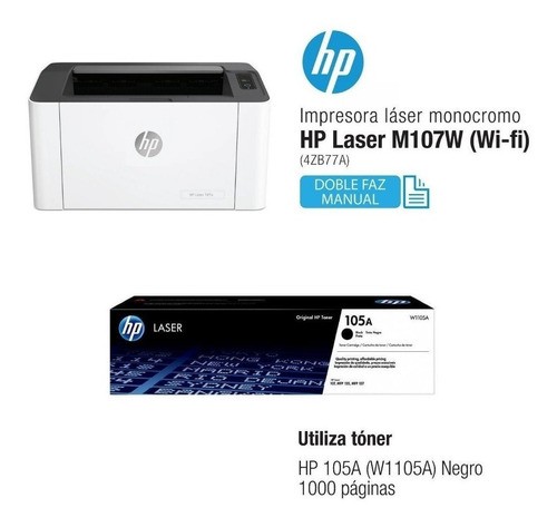 impresoras y scanners - IMPRESORA HP LASERJET 107W (4ZB78A)- WIRELESS PRINTER - Blanco y negro  1