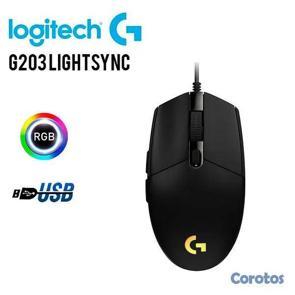 computadoras y laptops - MOUSE LOGITECH G203 LIGHTSYNC GAMING,  OPTICO USB, ILUMINACIÓN RGB  2