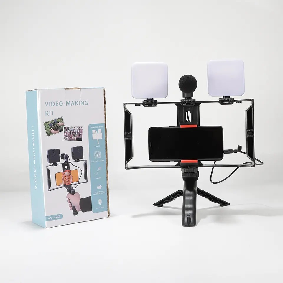 equipos profesionales - Vloging Kit para grabar videos deportes actividades clases tripode doble lampara 2