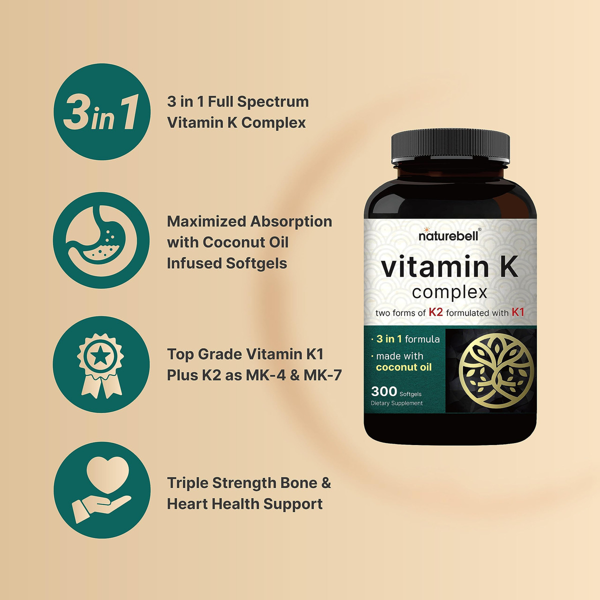 Salud y Equipamiento Médico - Complejo De Vitamina K Naturebell, K1 + K2 (mk-7 Y Mk-4) 2,6 3