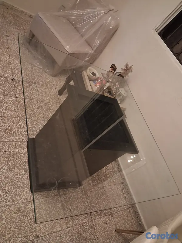 muebles y colchones - Mesa cuadrada de tope de cristal, base de hidrofug 3