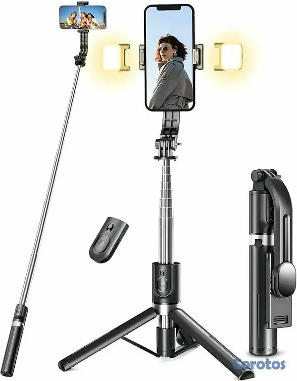 accesorios para electronica - Tripode para celular, palito selfie, soporte para celular con luces de relleno  10