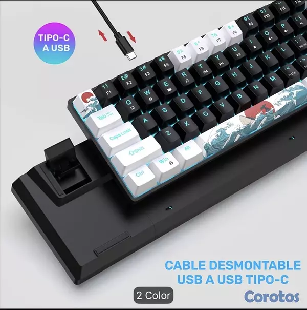 computadoras y laptops - Teclado mecanico retro iluminado color azul 7