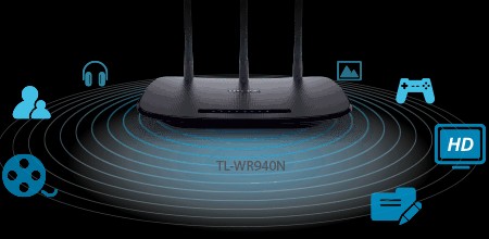 computadoras y laptops - ROUTER WIRELESS TP-LINK TL-WR940N, 2.4GHZ/450MBPS, 1 PUERTO WAN + 4 PUERTOS LAN