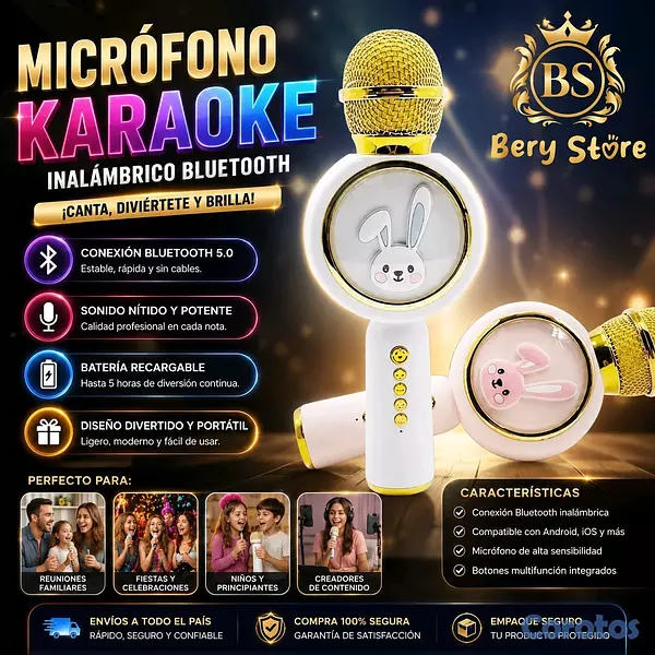 juguetes - MICRÓFONO KARAOKE INALÁMBRICO BLUETOOTH | MICRÓFONO INALÁMBRICO RECARGABLE | 4