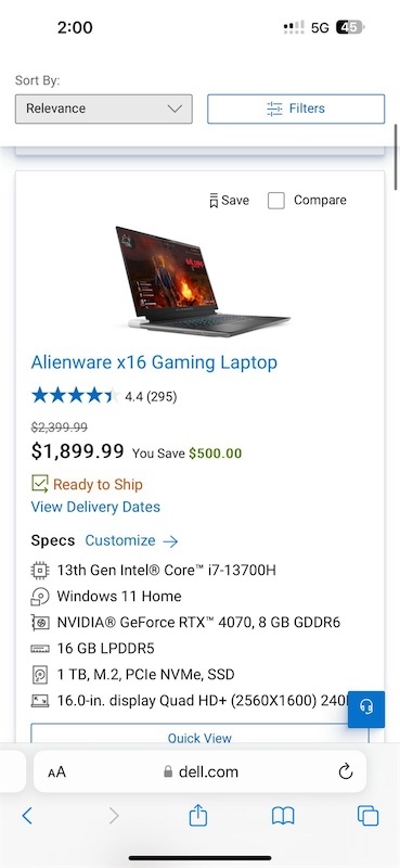 computadoras y laptops - Laptop Alienware 16 x16 R1 Lunar Silver i7 Nueva Sellada RD$105,000 1