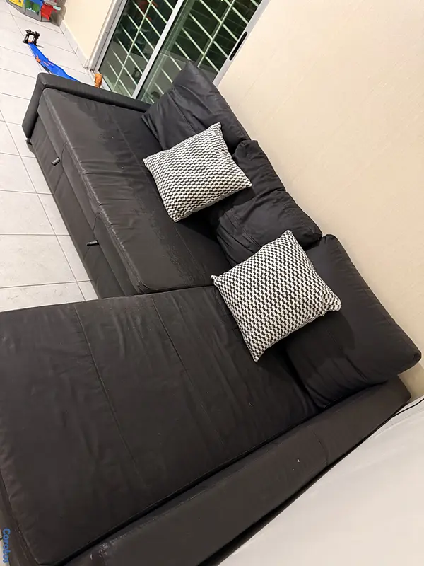 muebles y colchones - sofa cama 3 piezas color negro, de piel IKEA 6