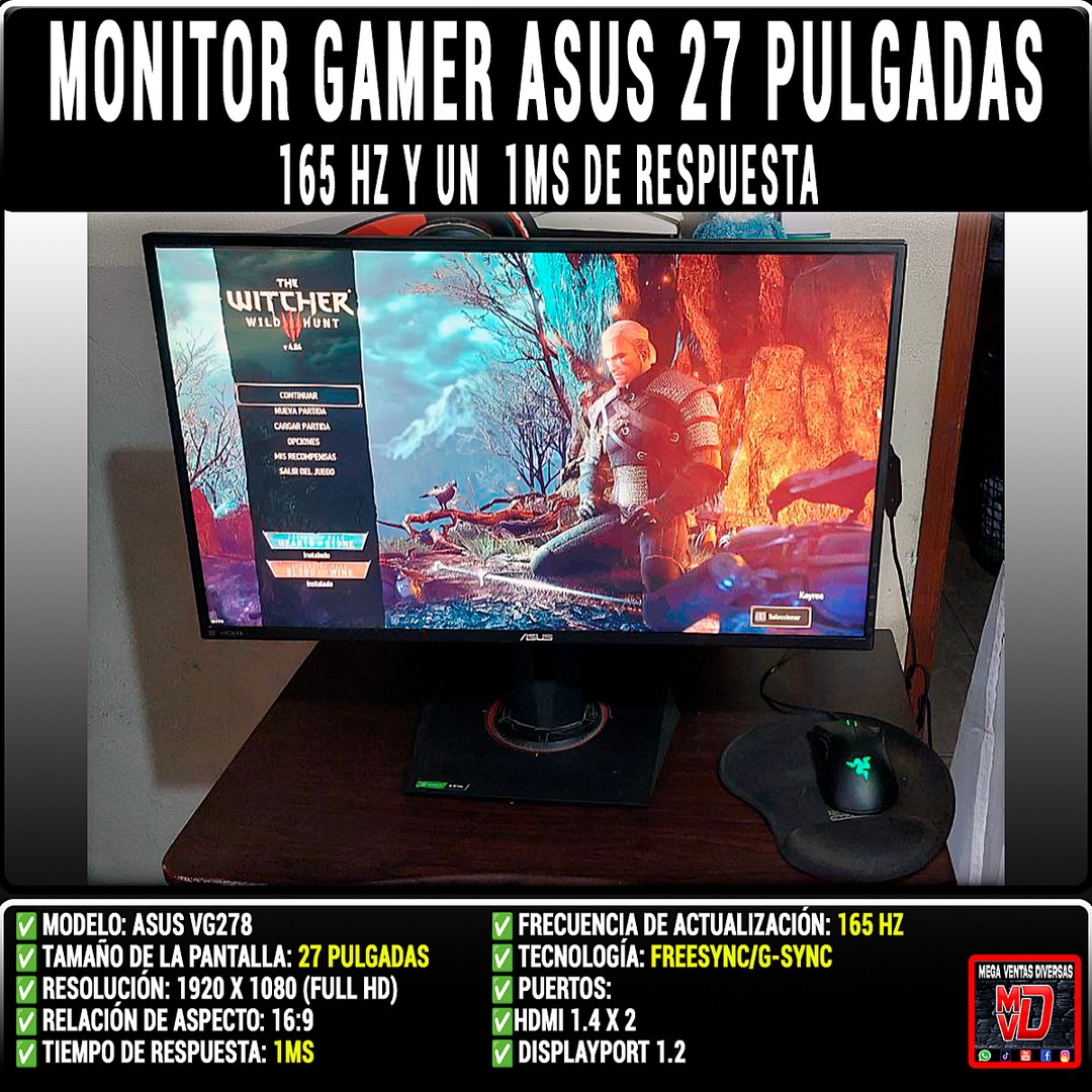 computadoras y laptops - Monitor Gamer ASUS, 27 pulgadas, 165 Hz y respuesta 1ms 2