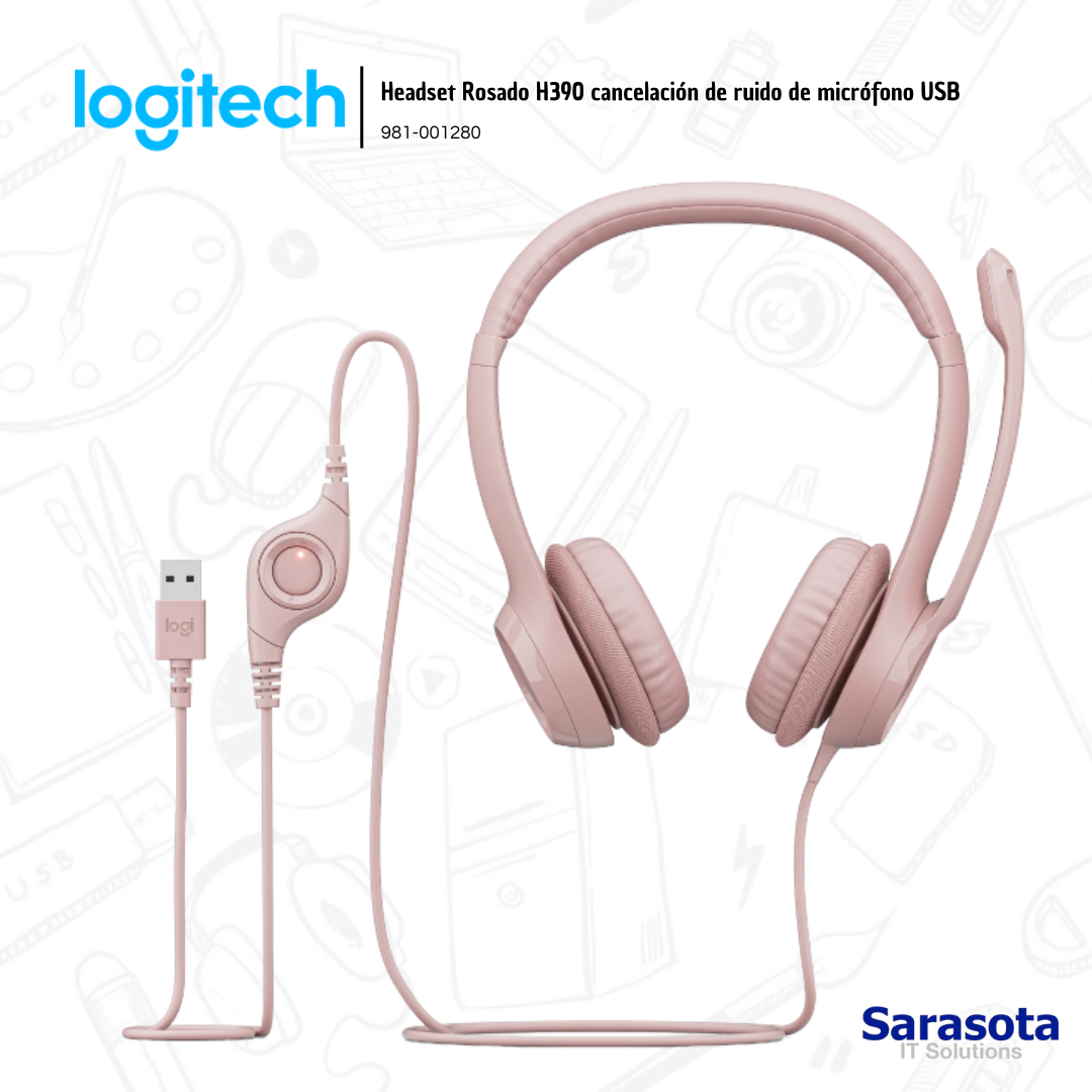 accesorios para electronica - Logitech Headset Rosado H390 cancelación de ruido  1