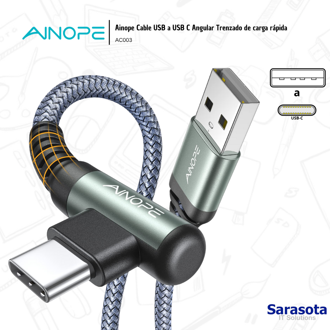 accesorios para electronica - Ainope Cable USB a USB C Angular Trenzado 1