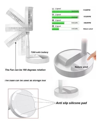 electrodomesticos - Abanico recargable de escritorio 4 en 1 y pedestal extensible 3