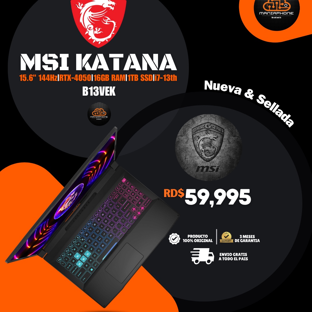 computadoras y laptops - MSI Katana 15.6” RTX 4050 i7 13va 16GB RAM 1TB SSD  0