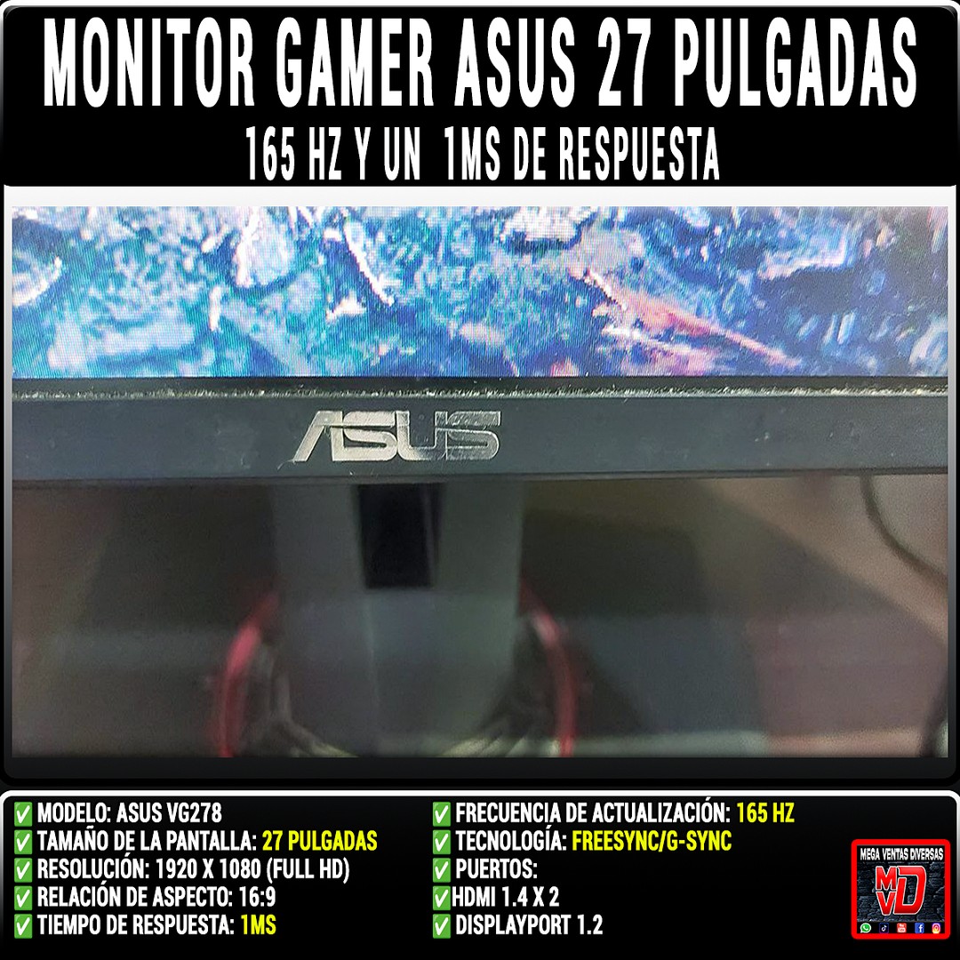 computadoras y laptops - Monitor Gamer ASUS, 27 pulgadas, 165 Hz y respuesta 1ms 3