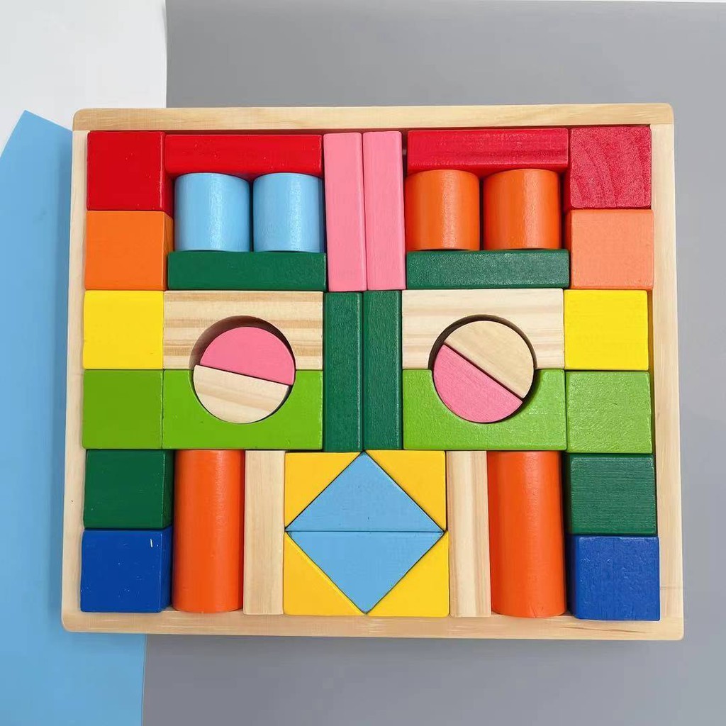juguetes - 42 PIEZAS DE ROMPECABEZAS DE MADERA BLOQUES DE CONSTRUCCION LEGOS JUEGO 4