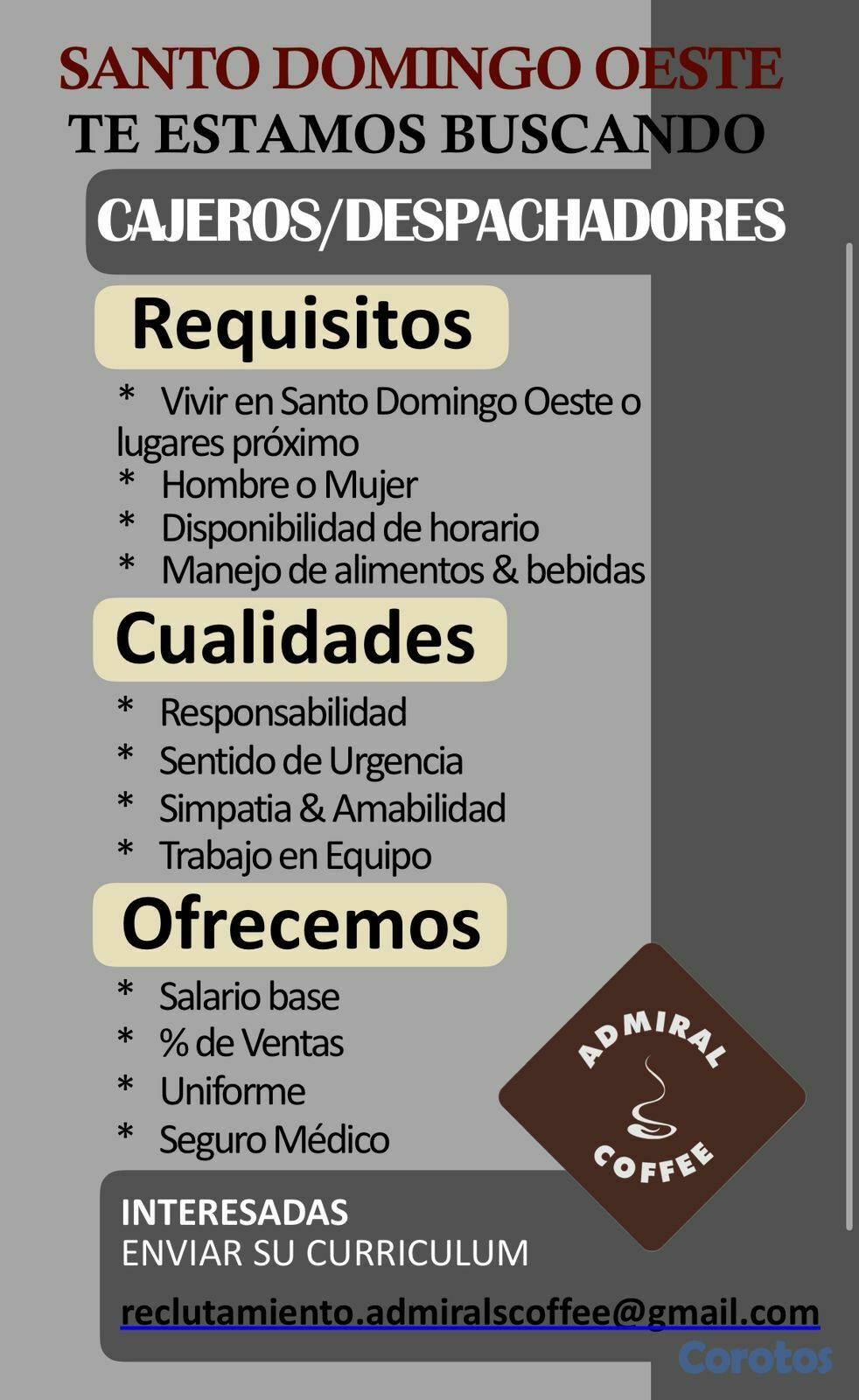 empleos disponibles - Servicio al cliente cafetería 