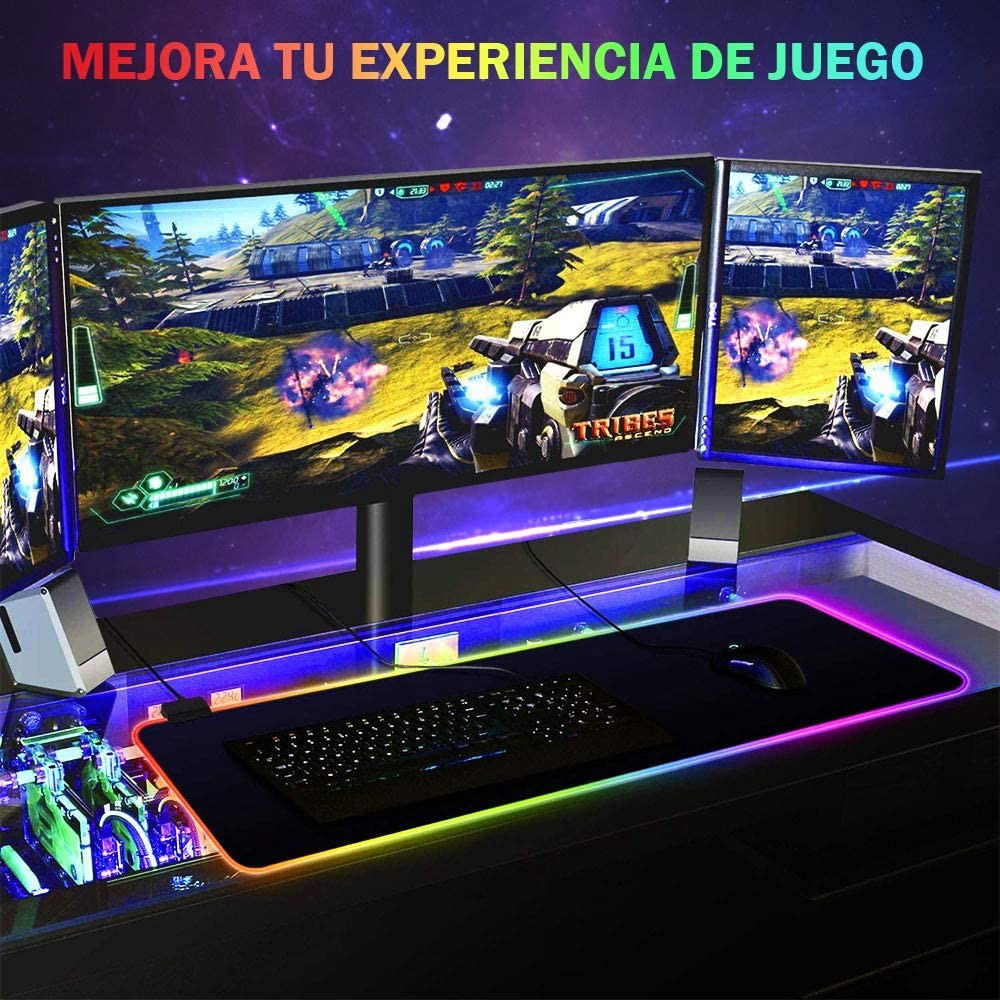 accesorios para electronica - Mousepad Gaming RGB de escritorio para Teclado y Ratón, Goma Impermeable con Bas 8