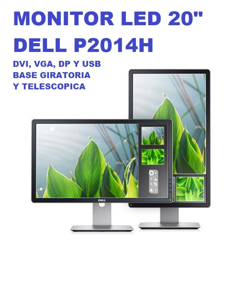 computadoras y laptops - MONITOR LED DELL P2014H ULTRA FINO VGA DVI DP USB $4,200
