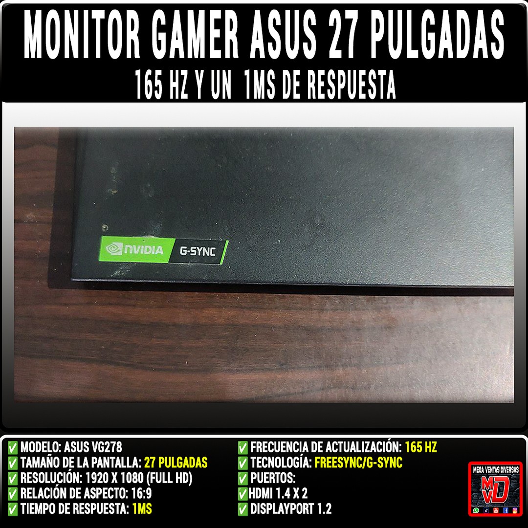 computadoras y laptops - Monitor Gamer ASUS, 27 pulgadas, 165 Hz y respuesta 1ms 4