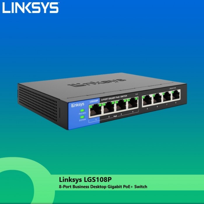 computadoras y laptops - SWITCH 8 PUERTOS LINKSYS - NO ADMINISTRABLE - 8 PUERTOS GIGABIT ETHERNET POE (4 