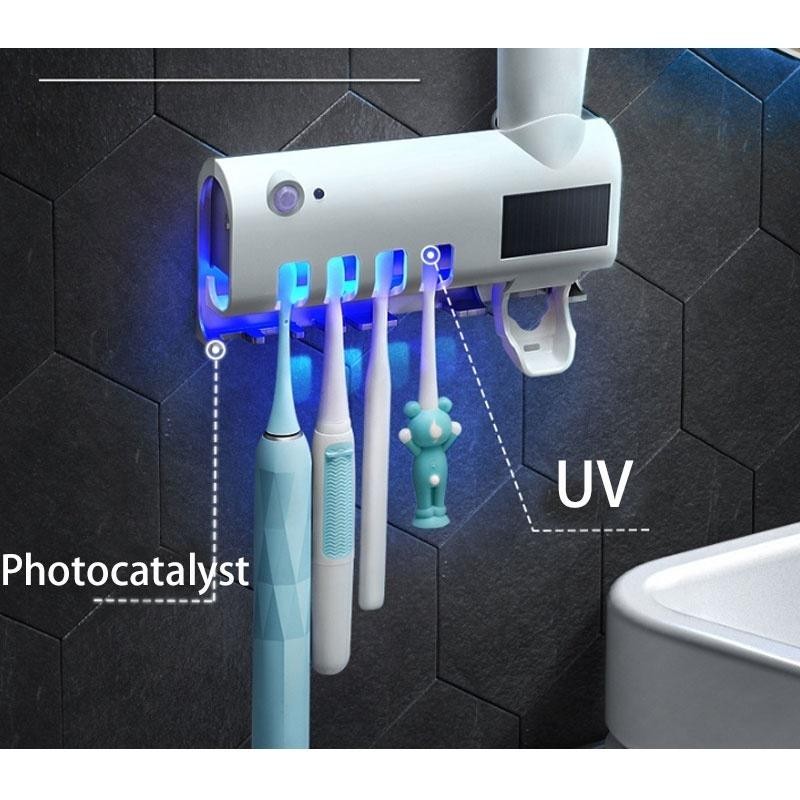 salud y belleza - Soporte para cepillo de dientes dispensador de pasta dental, desinfectante UV 1