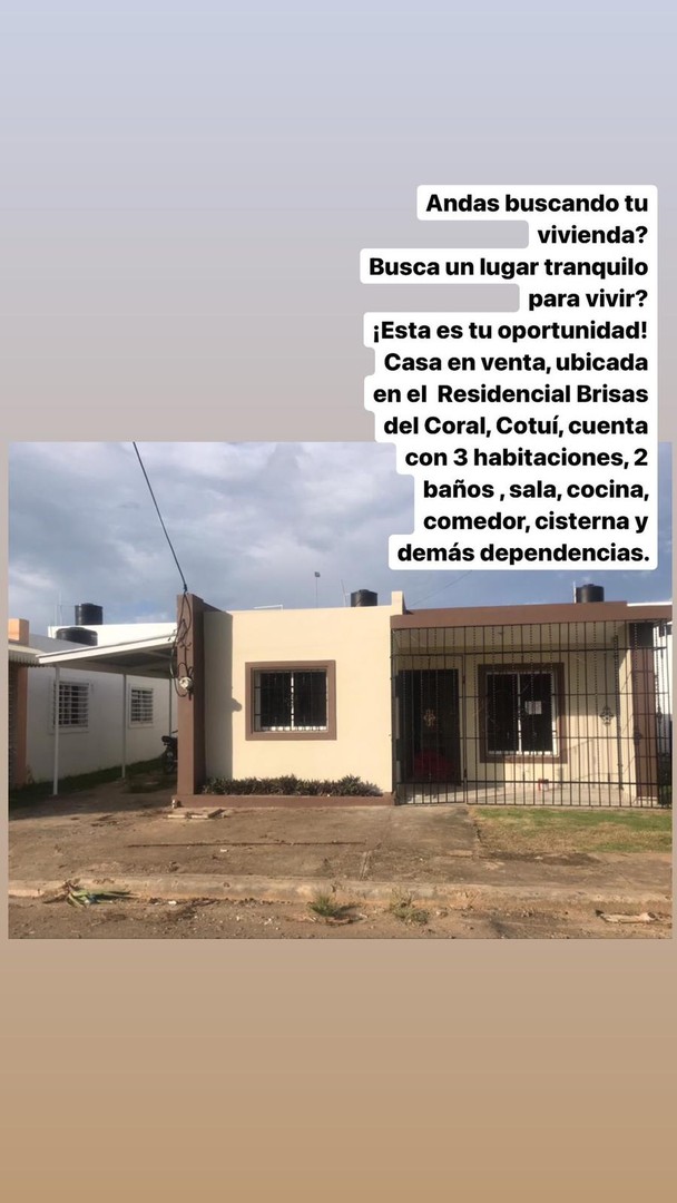 casas - CASA EN VENTA EN EL RESIDENCIAL BRISAS DEL CORAL EN COTUI
