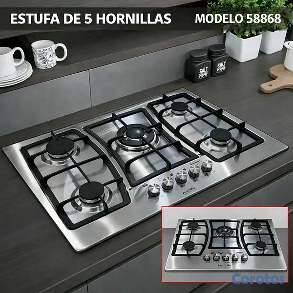 electrodomesticos - Estufa empotrable co. tope de cristal y acero Inoxidable  5