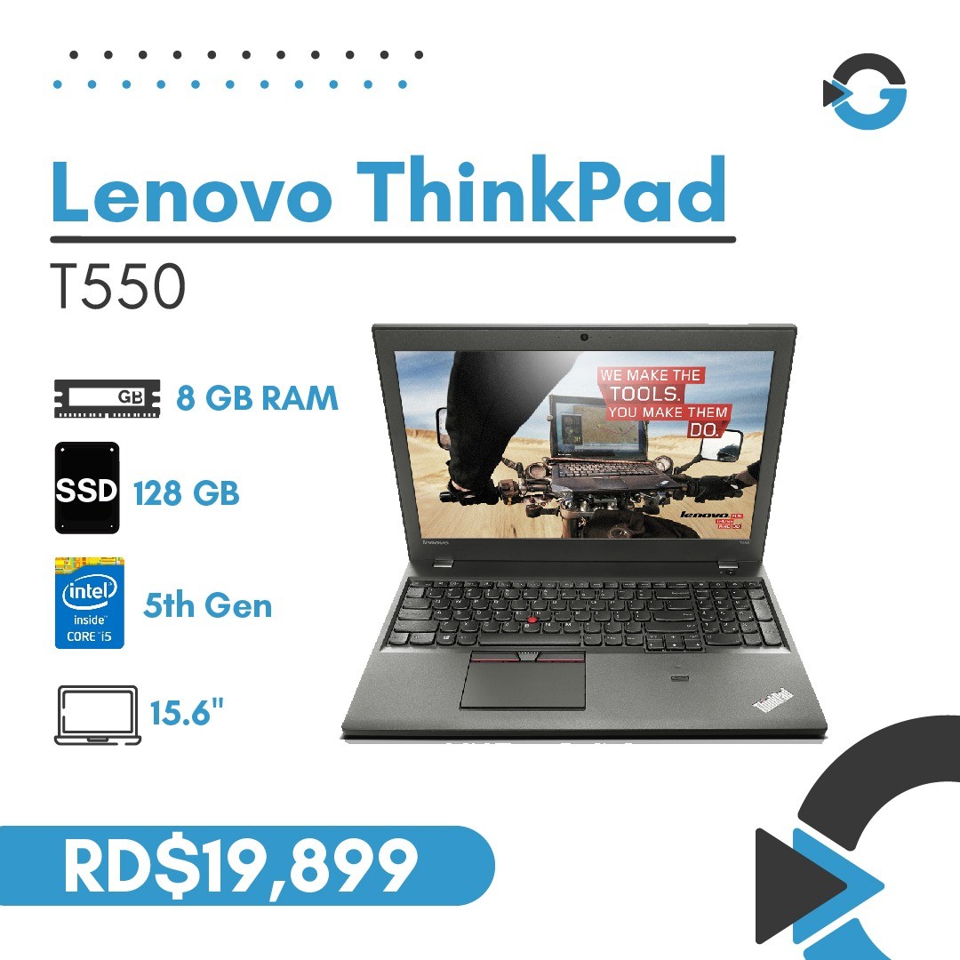 Laptop Lenovo ThinkPad T550 Core i5 128GB SSD 8GB RAM  (Mouse, Mochila y Web Cam