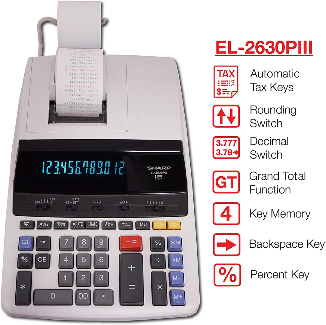 computadoras y laptops - CALCULADORA CON PAPEL SHARP EL 2630 PIII PANTALLA 12 DIGITOS 