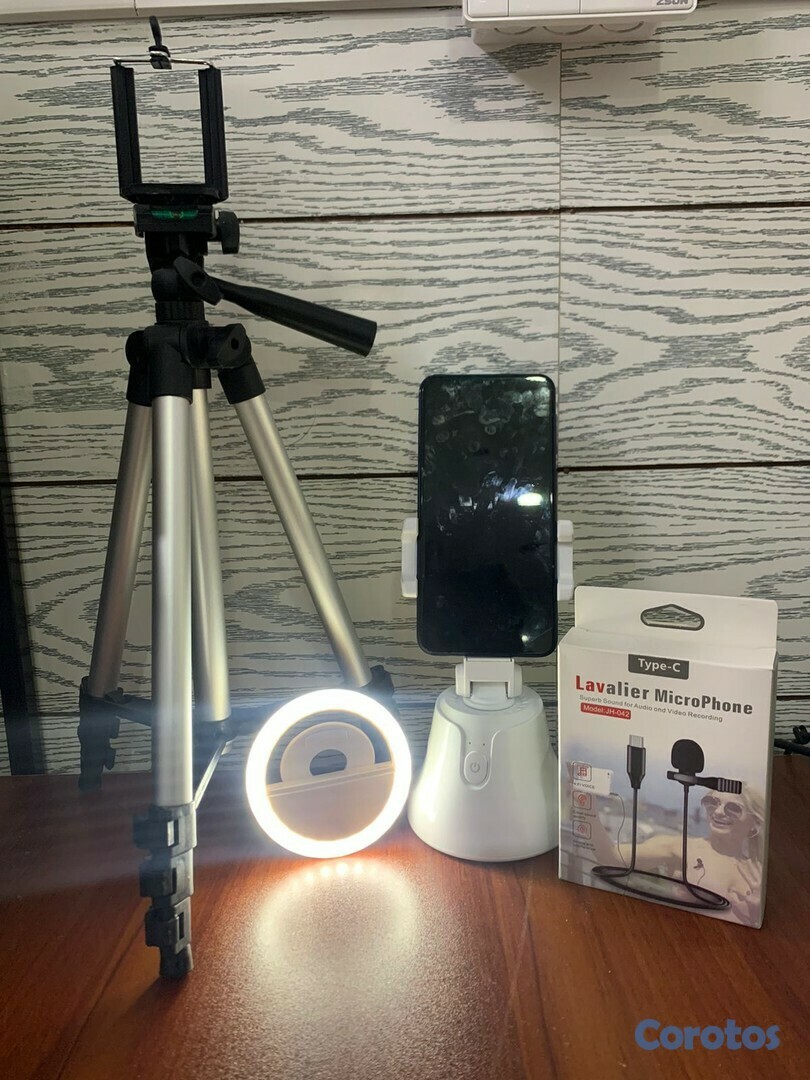 celulares y tabletas - Combo emprendedor para tiktoker aro de luz, trípode soporte y micrófono  1