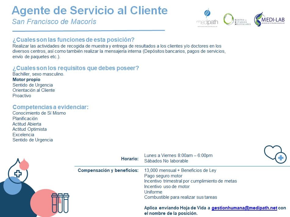 empleos disponibles - Agente de Servicio al Cliente
San Francisco de Macorís
