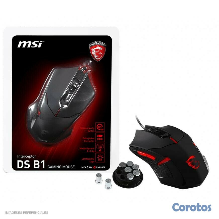 computadoras y laptops - MOUSE MSI INTERCEPTOR DS B1, CONECTOR USB DORADO CON SENSOR ÓPTICO