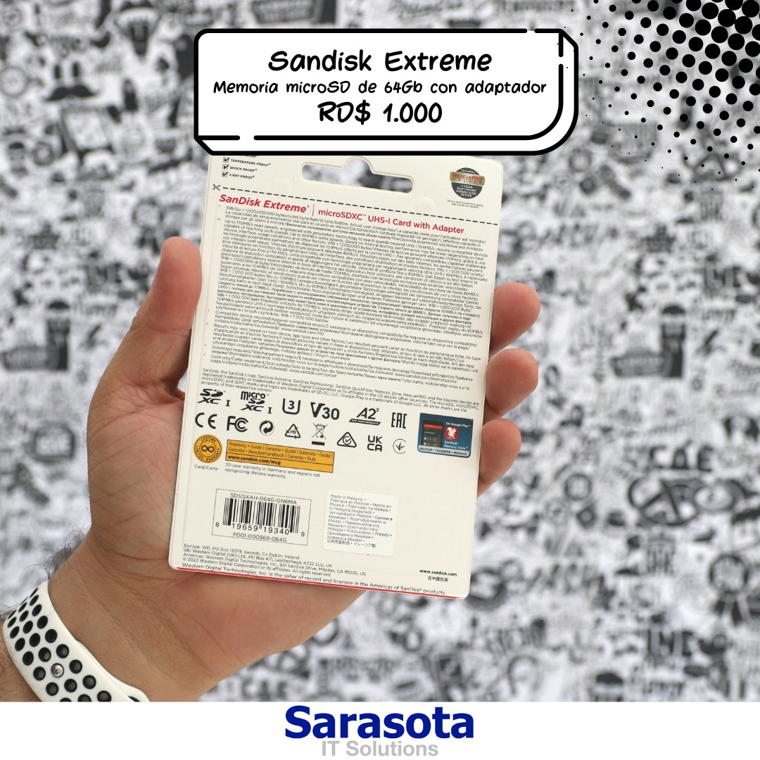 accesorios para electronica - MicroSD 64Gb SanDisk Extreme (170 MB/s) con adaptador
 1