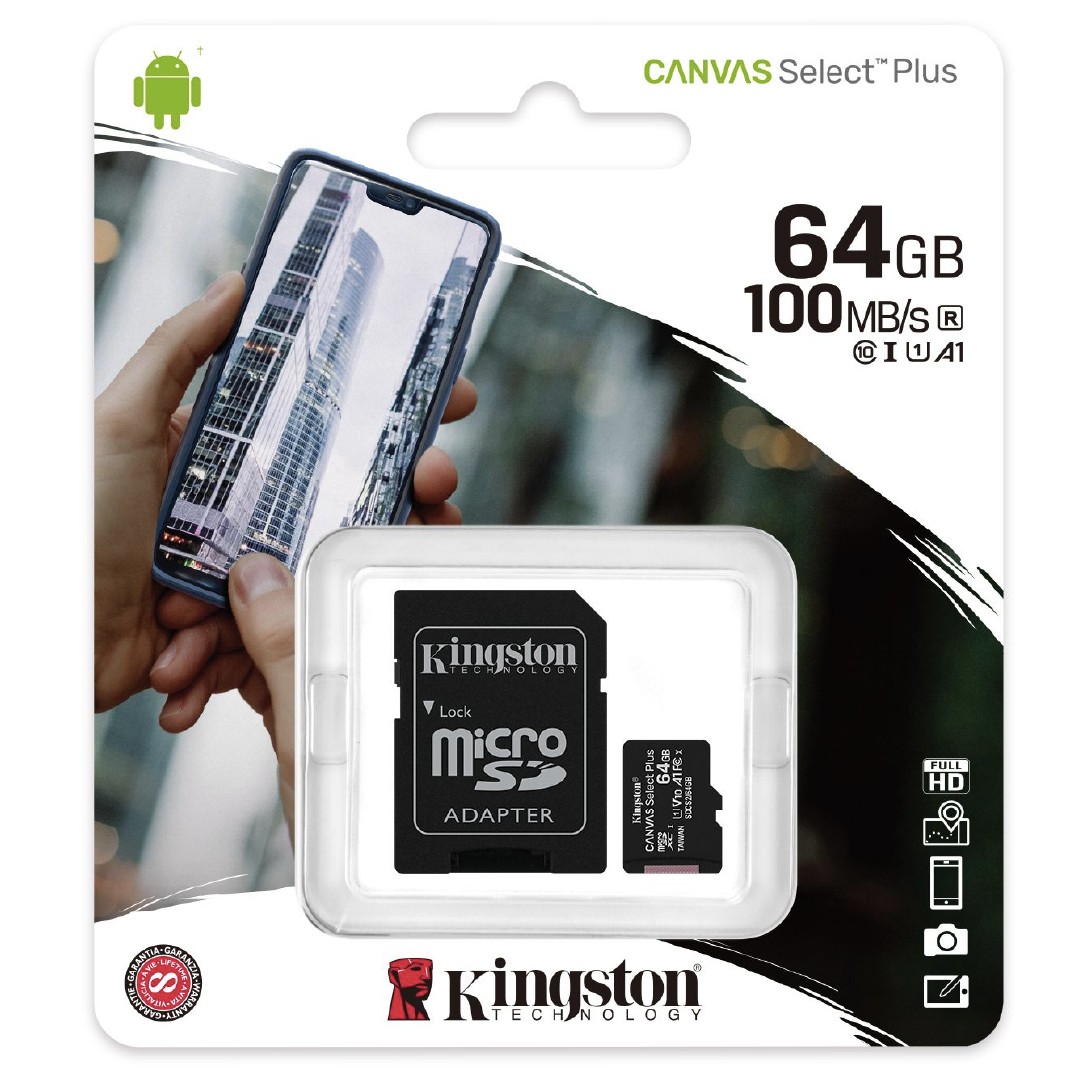 celulares y tabletas - Memoria Micro Sd 64gb Cl10 Kingston 100mb/S