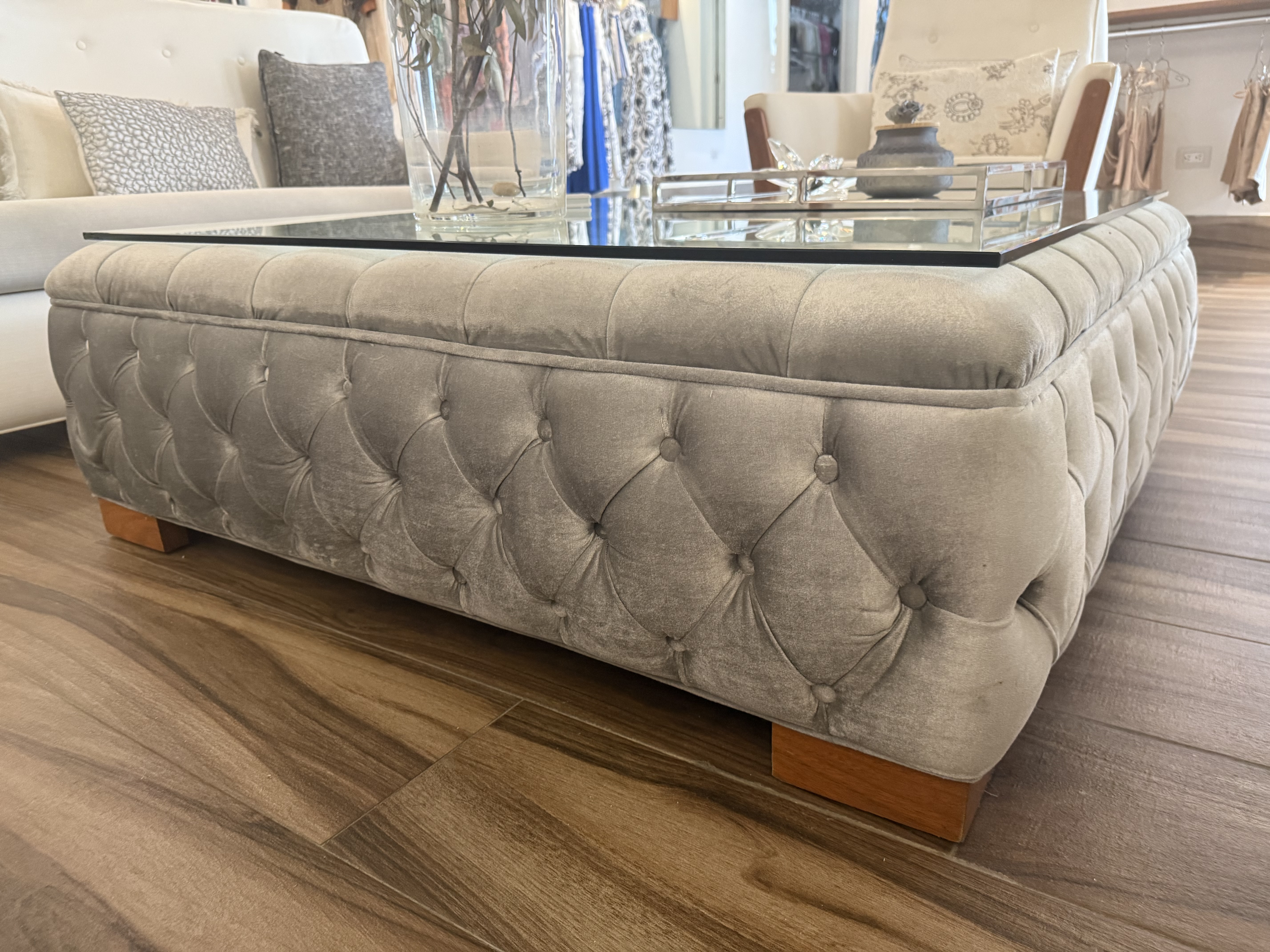 muebles y colchones - Mesa de centro en tela y Cristal
