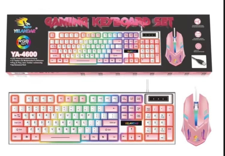 accesorios para electronica - Kit Teclado y Mouse Gamer Rosado Retroiluminado con Luces Led RGB para PC