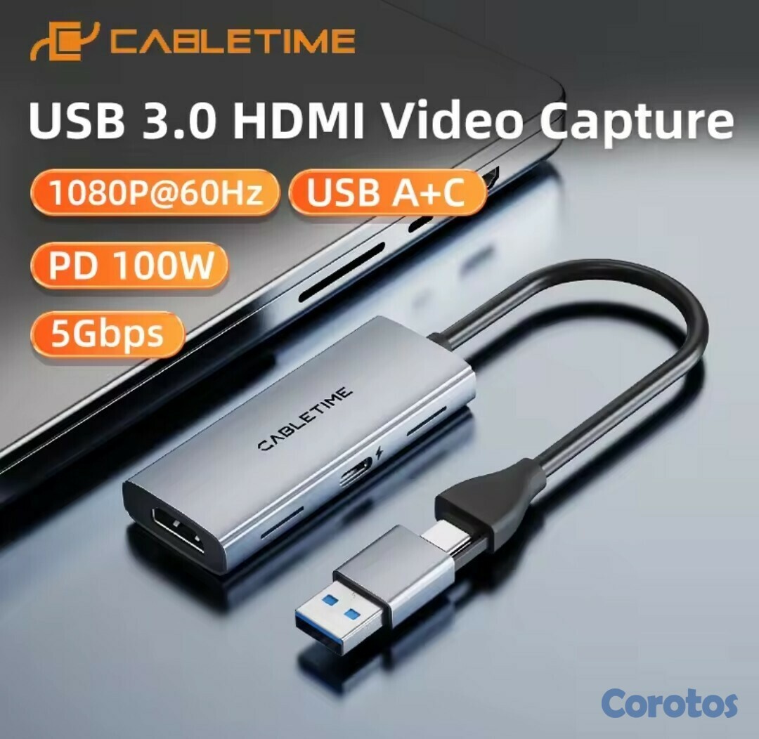 camaras y audio - captura de vídeo PD 100W 5Gbps USB A + C aluminio 1080p Full HD 2