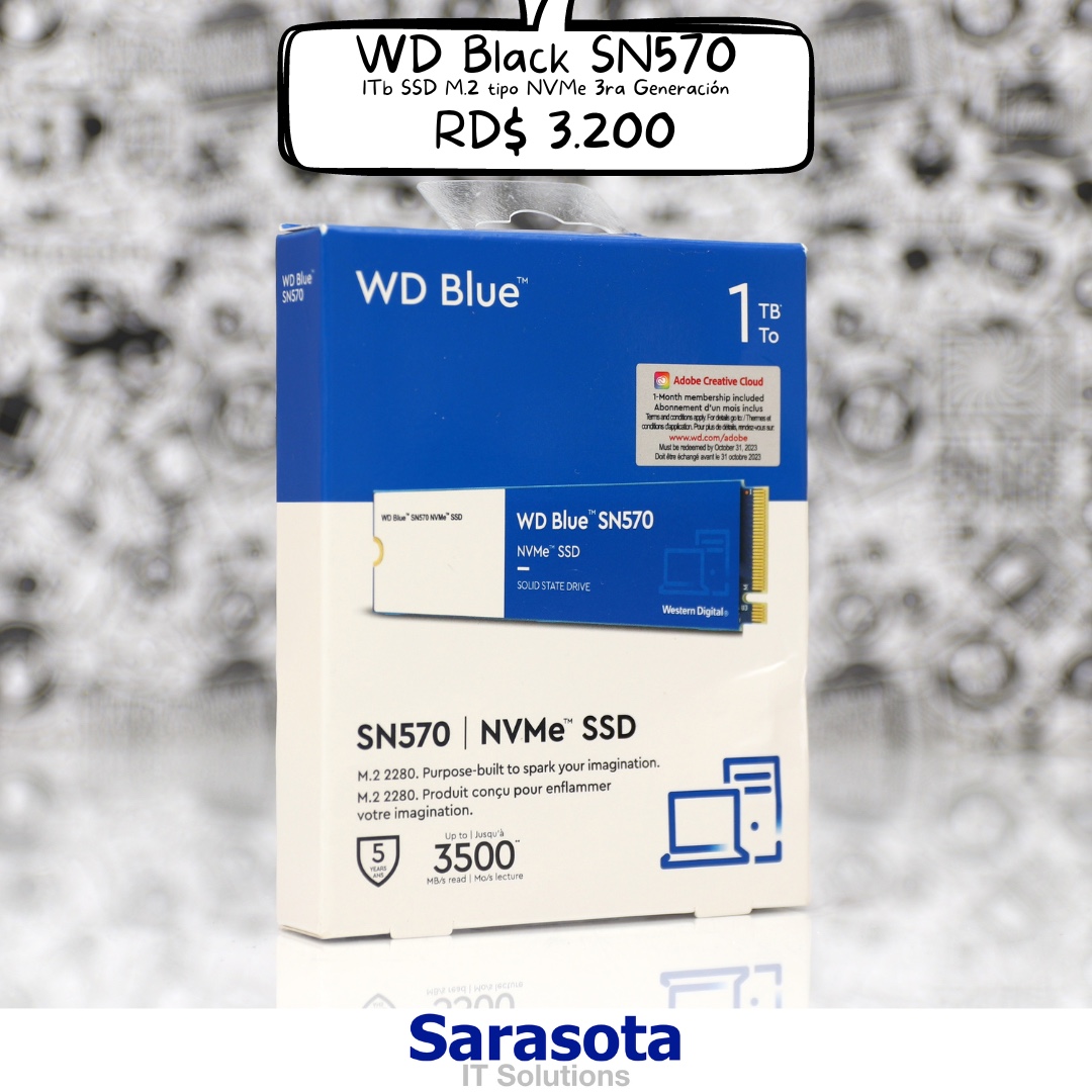 computadoras y laptops - SSD 1Tb M.2 NVMe WD Blue SN570 Gen3 (3500Mbps) Somos Sarasota