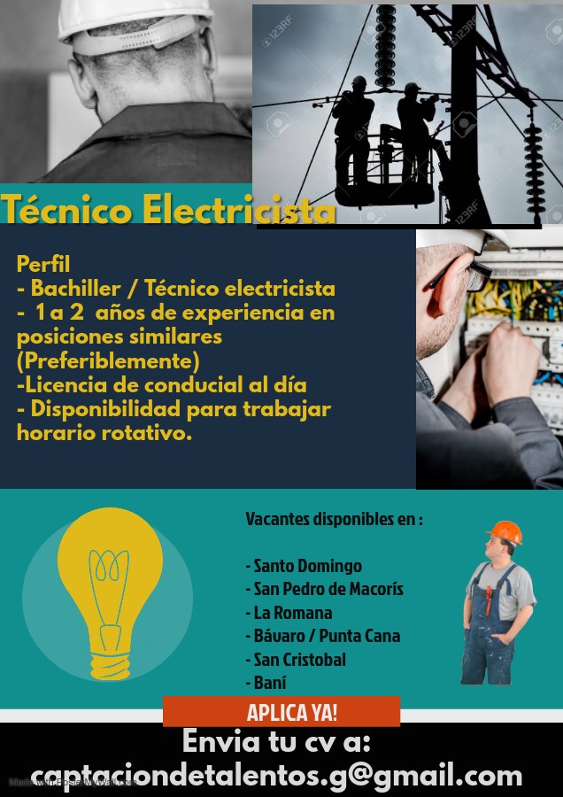 empleos disponibles - Técnico Electricista para bávaro 
