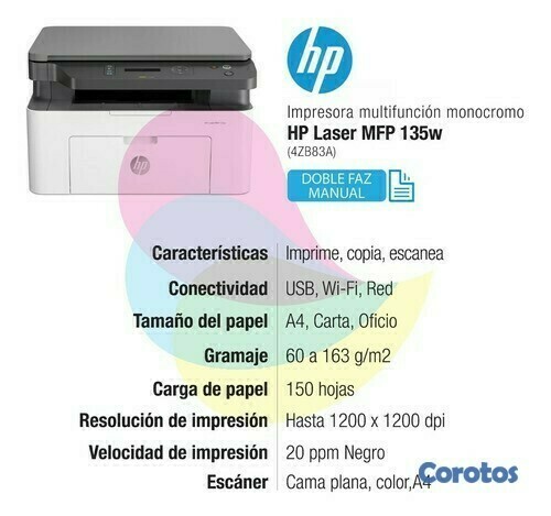 impresoras y scanners - MULTIFUNCIONAL WI-FI HP LASERJET MFP M135W ,SCANER,COPIA,IMPRIME