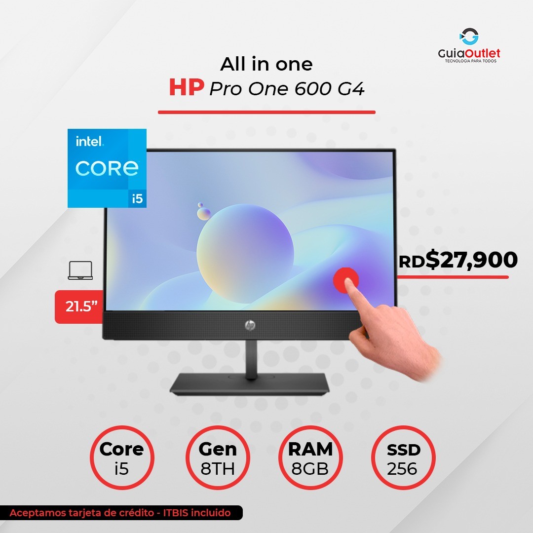 computadoras y laptops - All In One HP Pro One 600 G4/Core i5-8500 @3,00GHz 256GB SSD 8GB RAM/MOUSE Y TEC