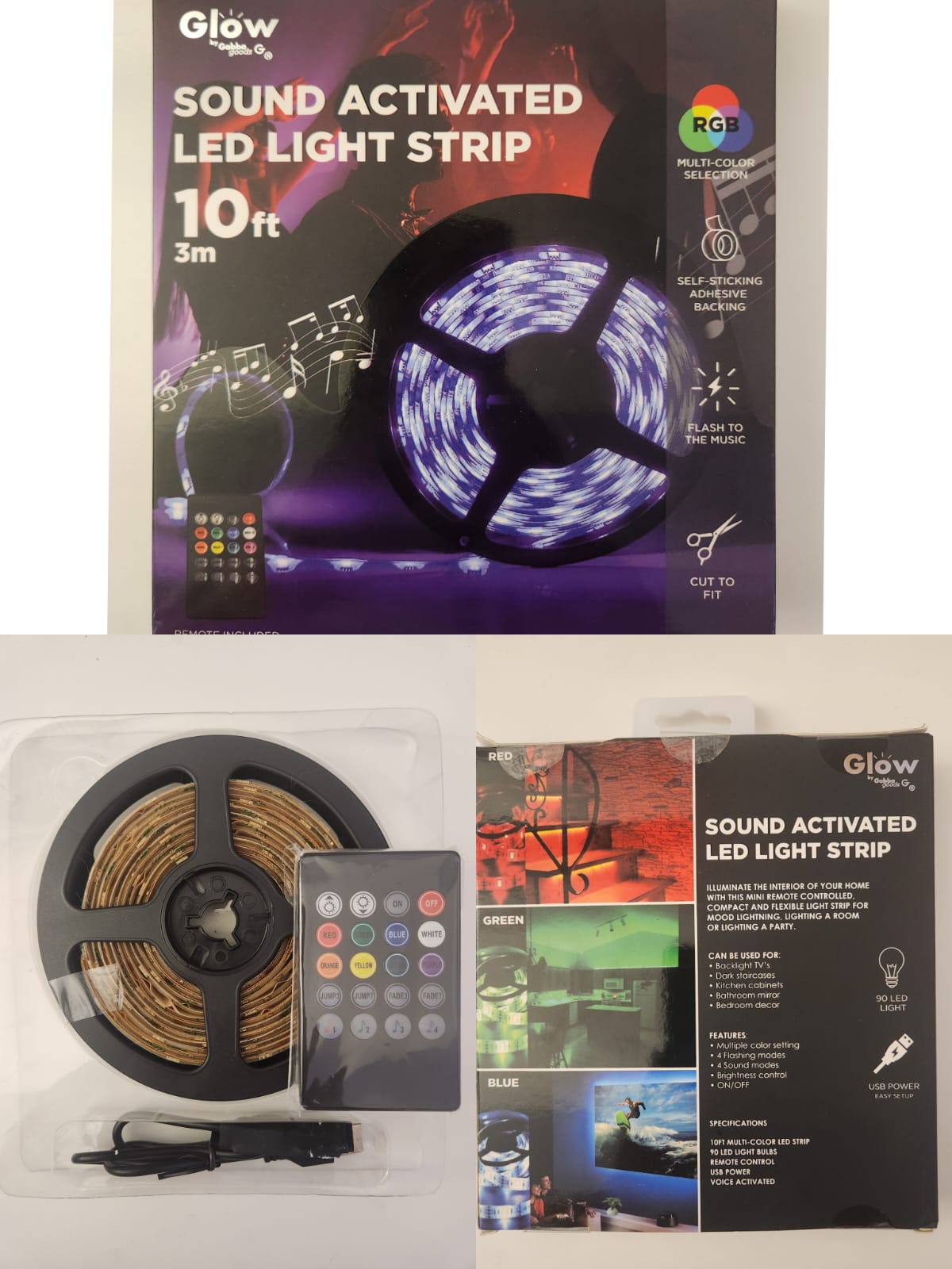 accesorios para electronica - Tira de luces LED con sensor de sonido 10 ft (3 m) 3