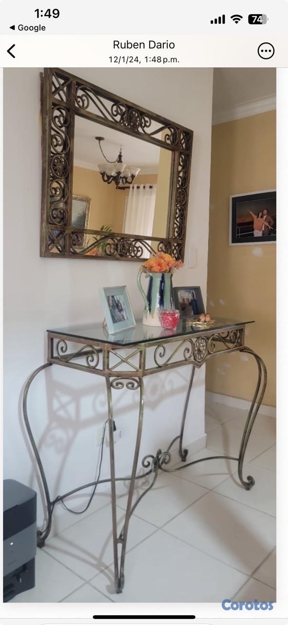 muebles y colchones - Elegante set de espejo y mesa en hierro forjado