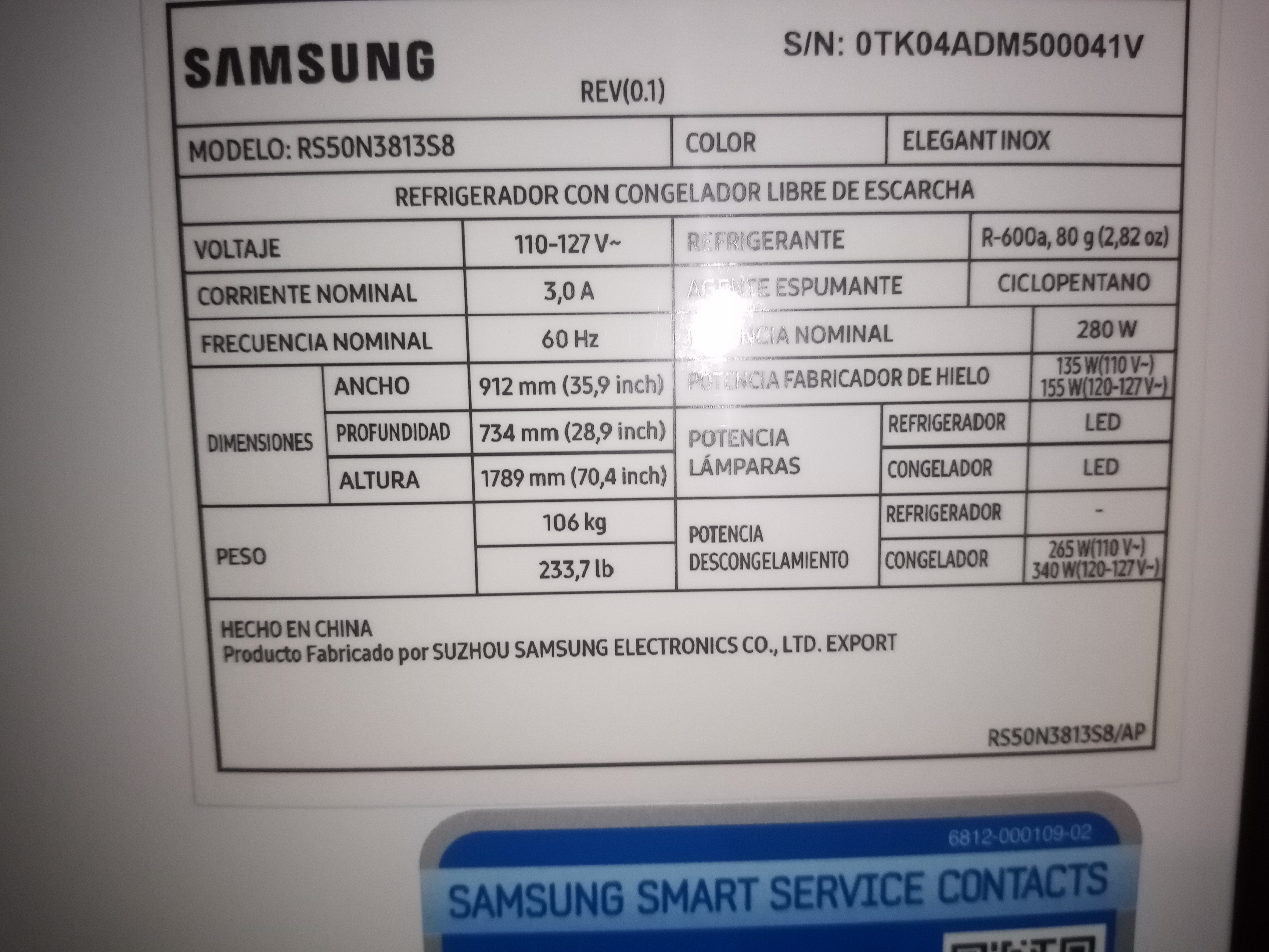 Nevera Samsung casi nueva