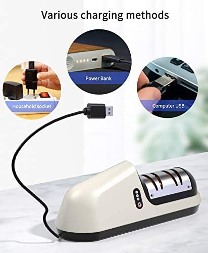electrodomesticos - Afilador de cuchillos eléctrico, cocina profesional, USB recargable  Amolador 2