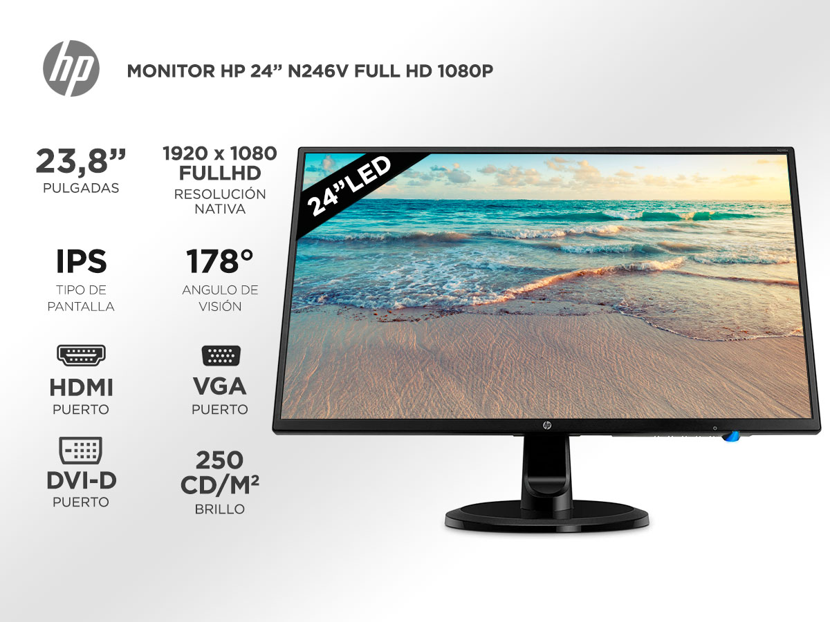 computadoras y laptops - Monitor HP N246v 24” Pulgadas - IPS Full HD Nuevo 