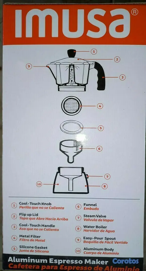 cocina - CAFETERA PARA EXPRESSO DE ALUMINIO DE 6 TAZAS IMUSA. 2